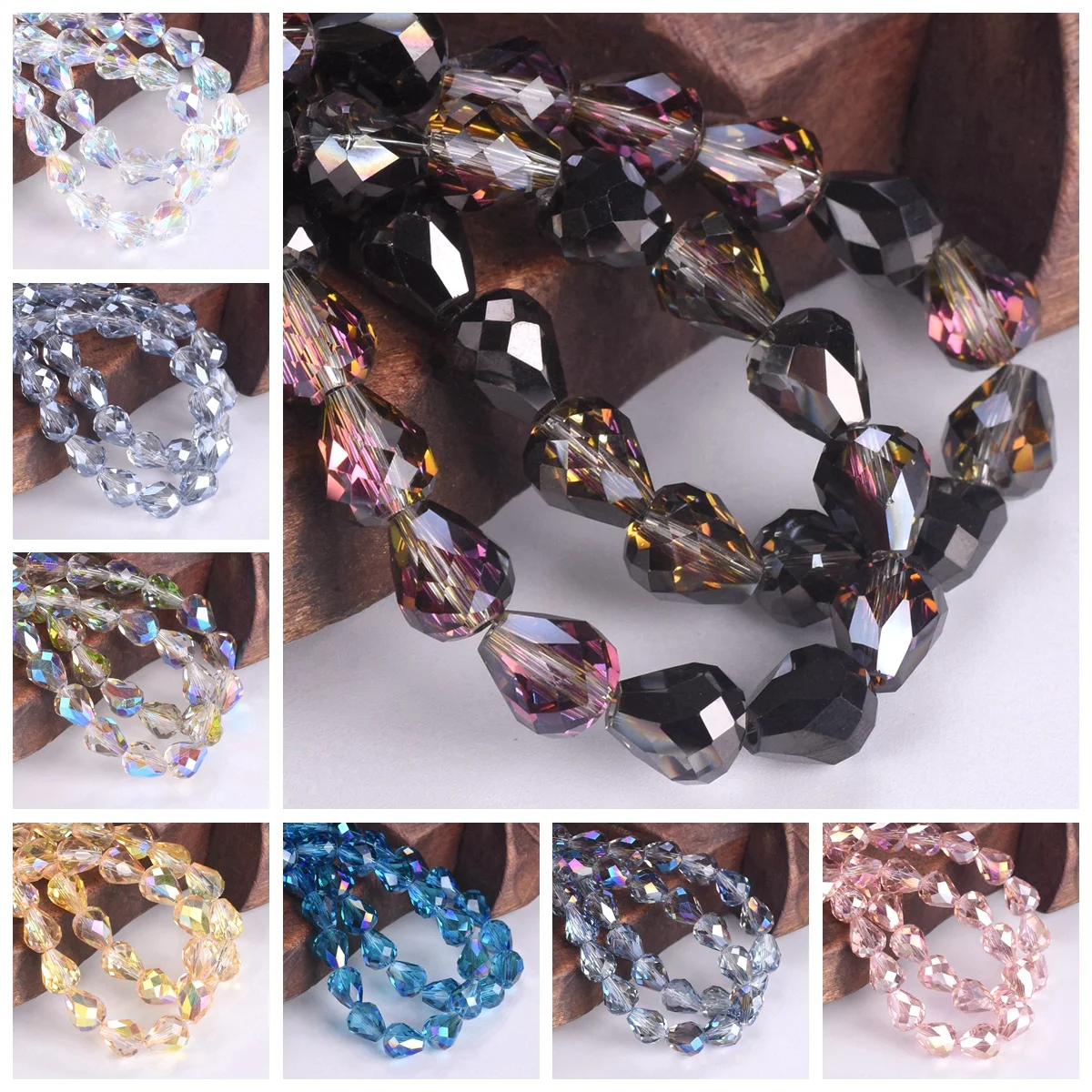 100 Perline A Goccia Con Glitter 14x8mm - Perline Vetro Acchiappasole Per Bracciali, Collane Fai Da Te - Foto 2