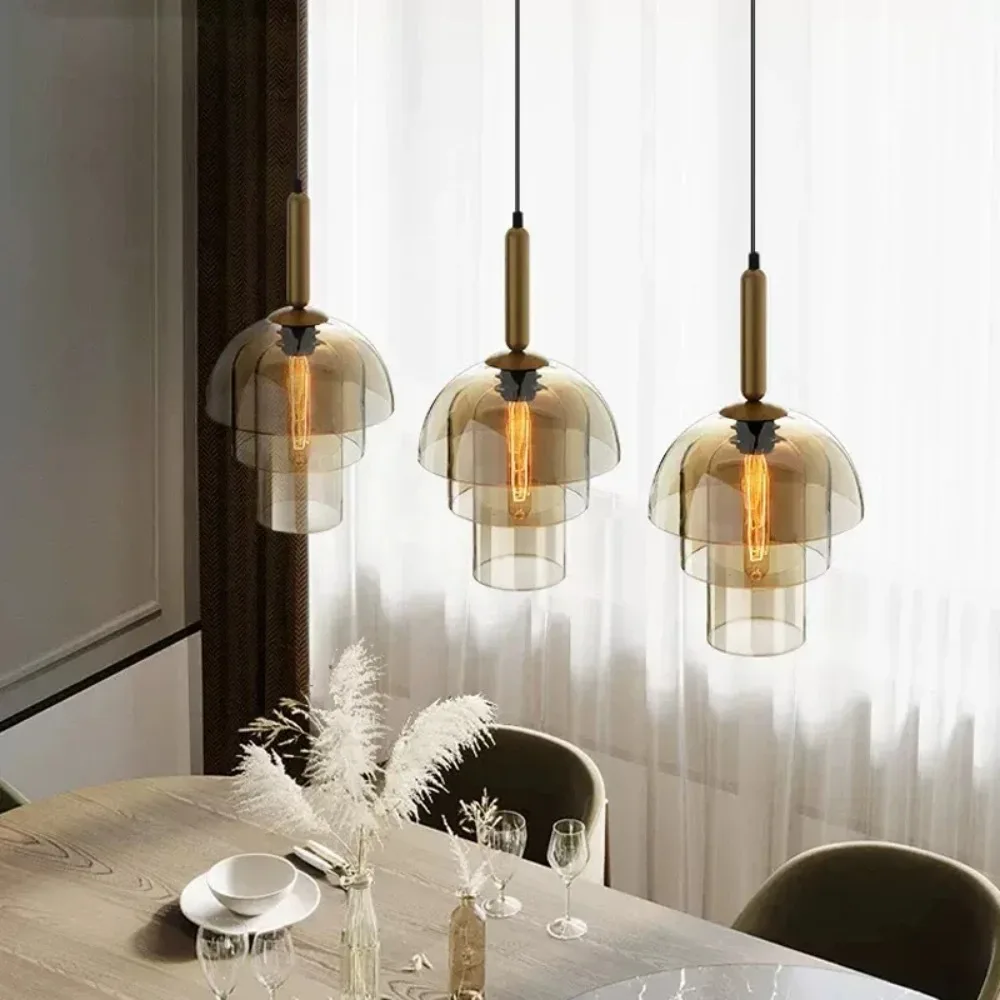 

Modern LED Vintage Art Champagne Chandeliers Glass Pendant Lamp Restaurant Living Room Aisle Bar Decor Hanging Lighting Fixtures