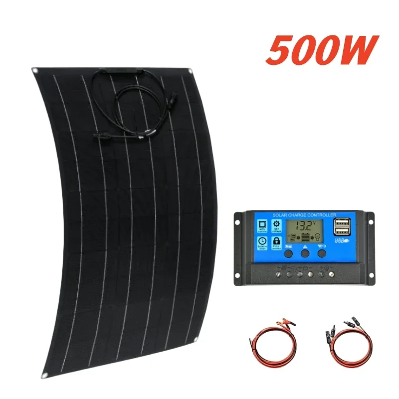 flexible solar panel, 500-2000W 12-48V battery charger solar panel kit; Suitable for RVs, yachts, home campers, rooftops