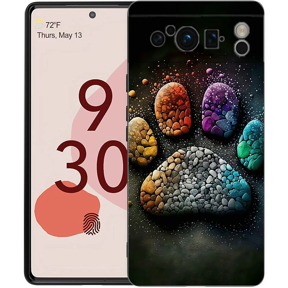 Black Soft Shell Phone Case with Cute Dog Paw Print Design