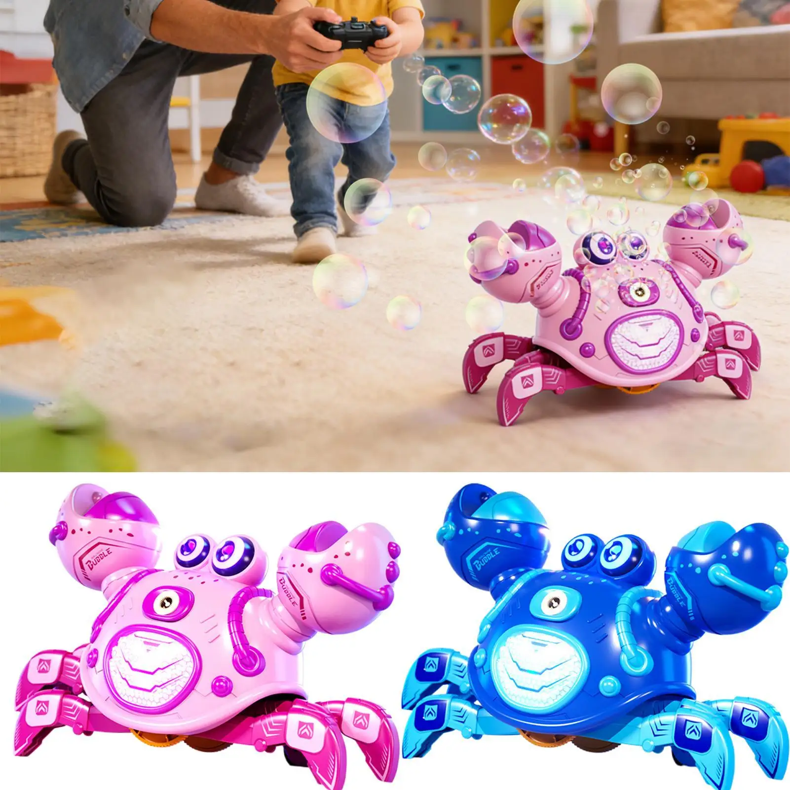 원격 조종이 가능한 재미있는 귀여운 전동 거품 발사 크랩 장난감, 남아 여아 어린이 가정 학교 야외용 크롤링 크랩 장난감