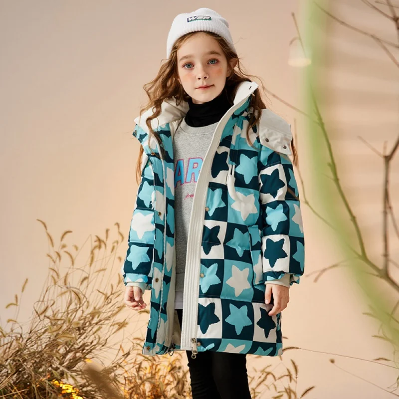 

Оригинальные товары, пуховик для девочек, новинка 2022, зимнее утепленное пальто средней длины в западном стиле для детей средней и большой длины