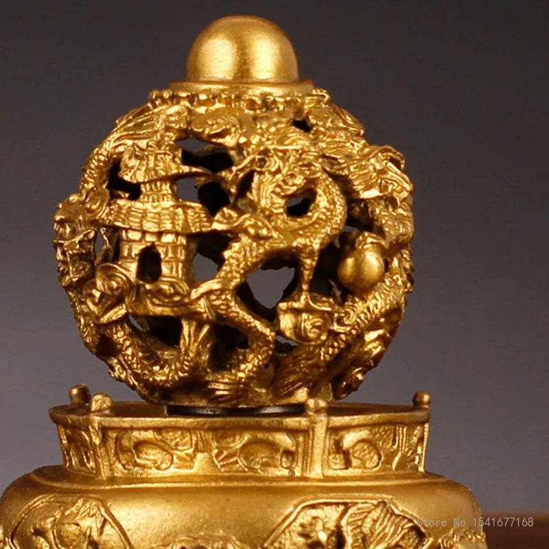 Creative Copper Hollow Out Dragon Sculpture Ding Shape Decorations Home Bedroom, Living Room, Office Desk Decor, Craft Gift, 1Pc