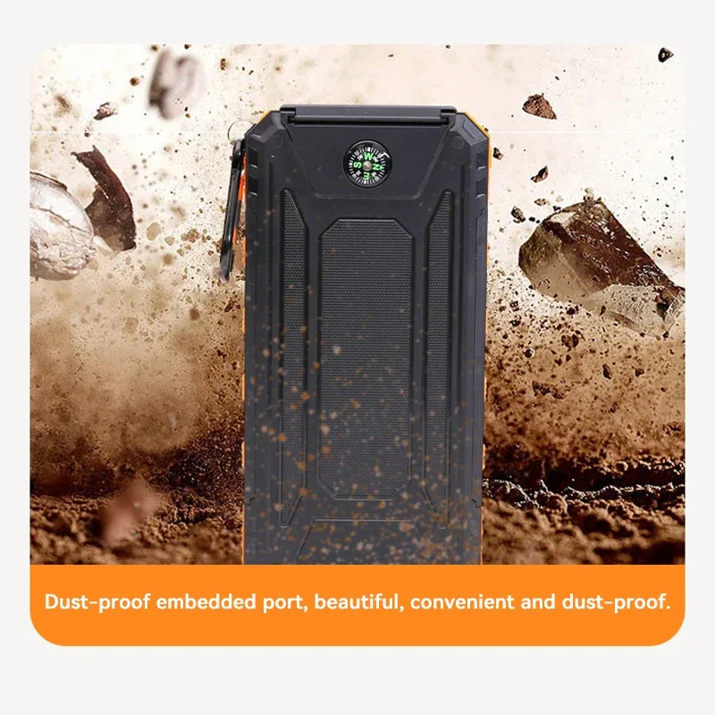 200000mAh Solar Power Bank Outdoor Wild Fishing Camping Large Capacity Backup Power Portable With Compass Supply Rapid Charging