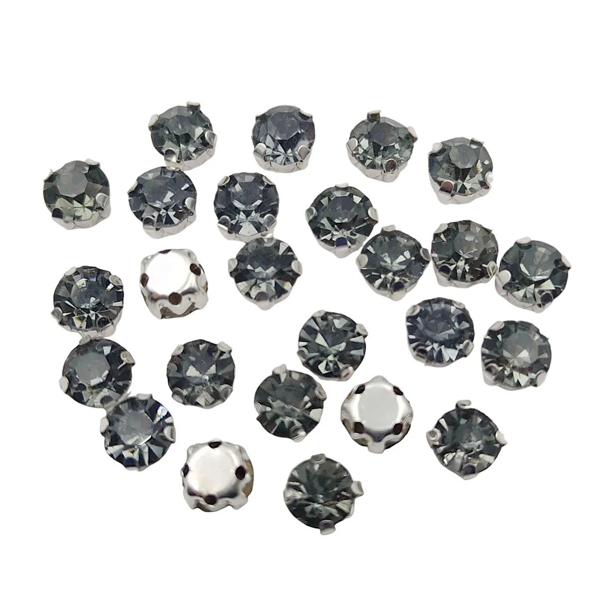 Round Glass Rhinestones with Claw Setting - Crystal Stones with Silver Metal Base