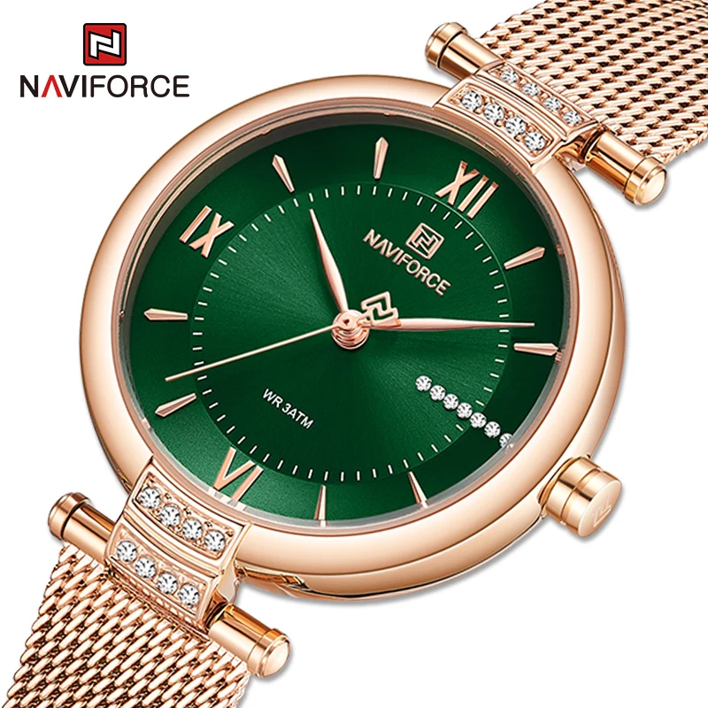 NAVIFORCE Luxury Brand Diamond Watches For Women Fashion Roman Scale