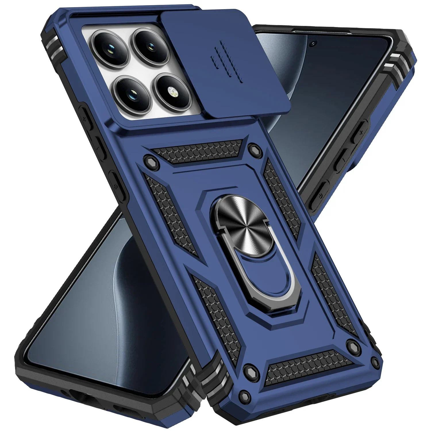 Enhanced Shockproof Armor Case with Car Magnetic Ring Stand & Rotating Slide Camera Cover - Military Grade Protection