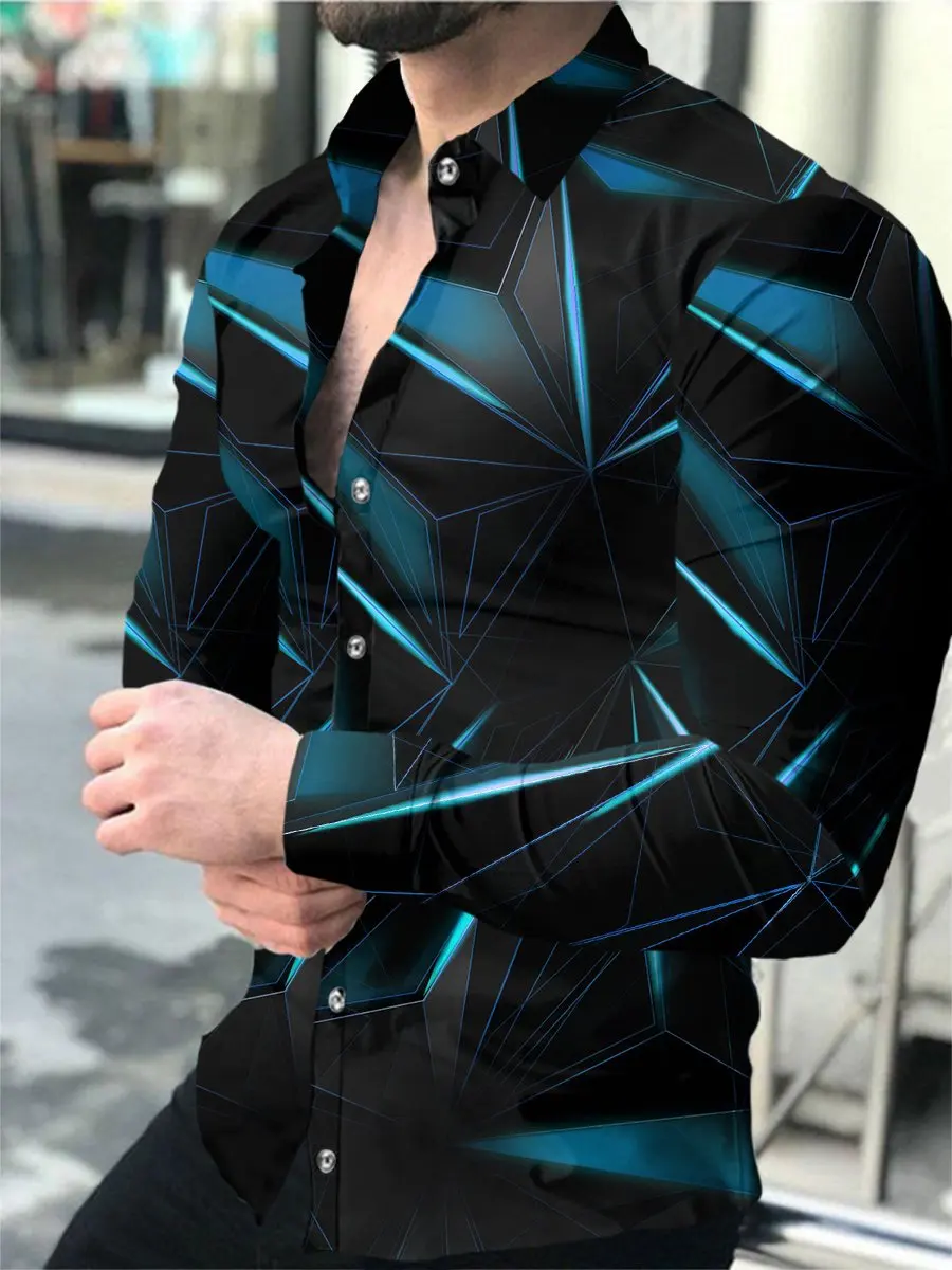 2023 Fashion Shirt Long Sleeve Slim Button Lapel Boyfriend Top HD 3D Printed Casual Shirt High-Quality Daily Dance Party Cardiga