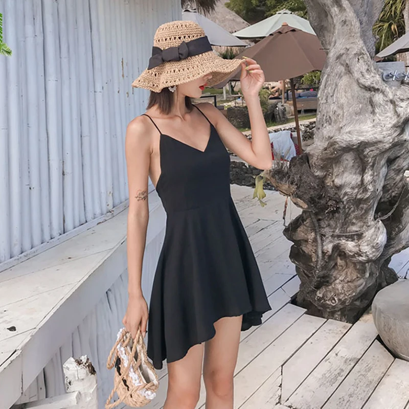 Halter Backless Dresses Women's Beach Dresses 2023 Summer Casual Sexy Holiday Beach Dresses Women's Clothing Pure Colour Dresses
