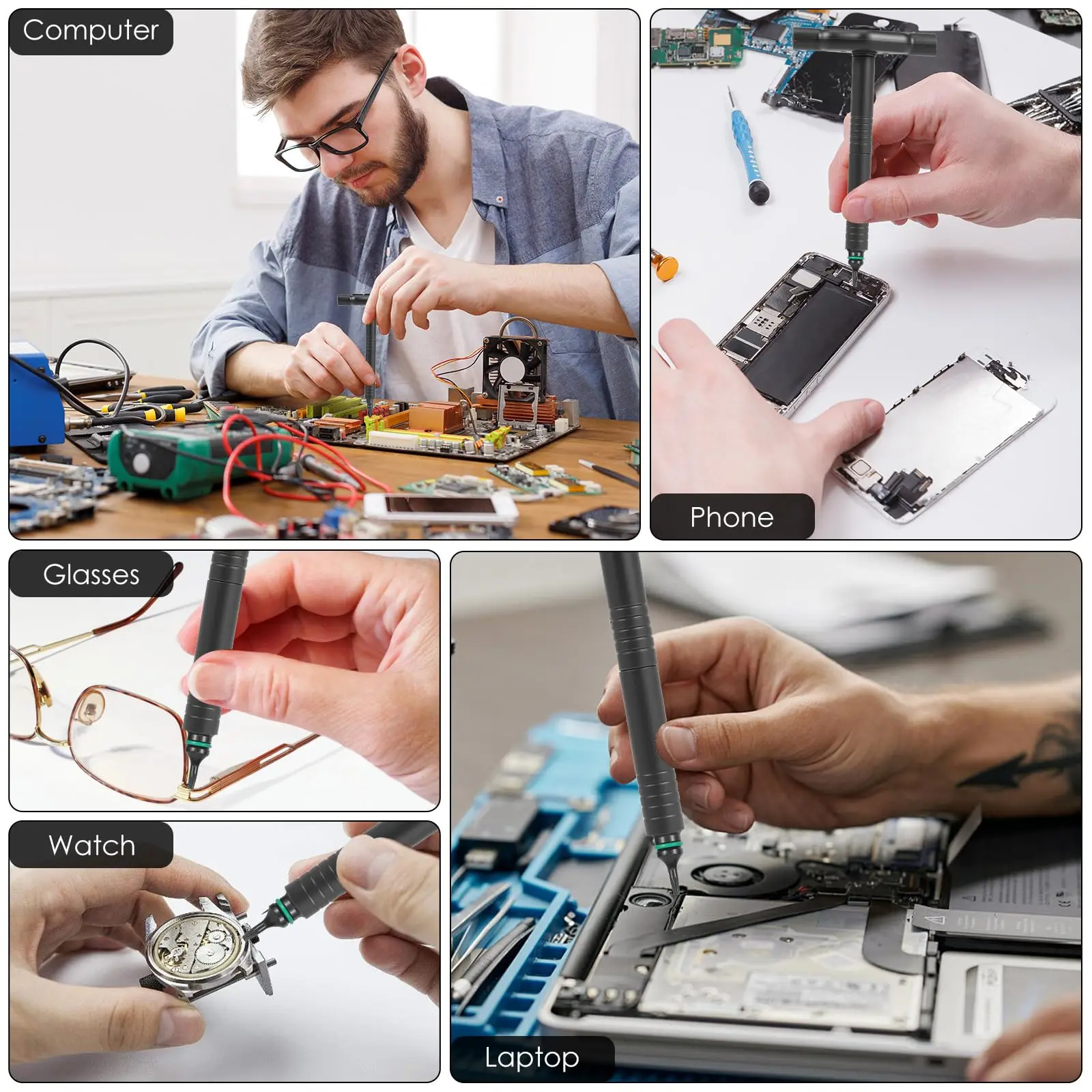 라포드 24-in-1 S2 합금강 라쳇 스크류드라이버 세트 |   전자제품, PC, 가구용 탈착식 손잡이 정밀 수리 도구