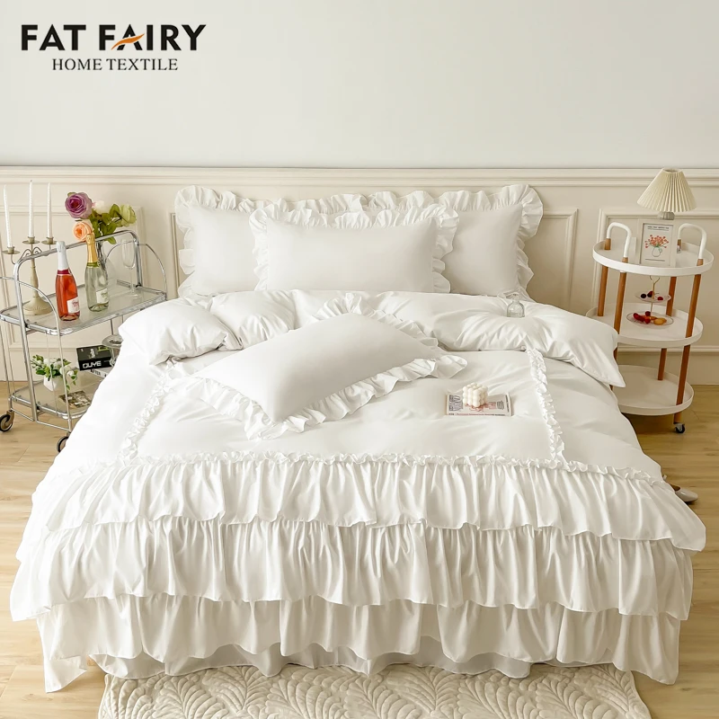 Embroidered Lace Ruffle Bedding Set / White, Best Stylish Bedding