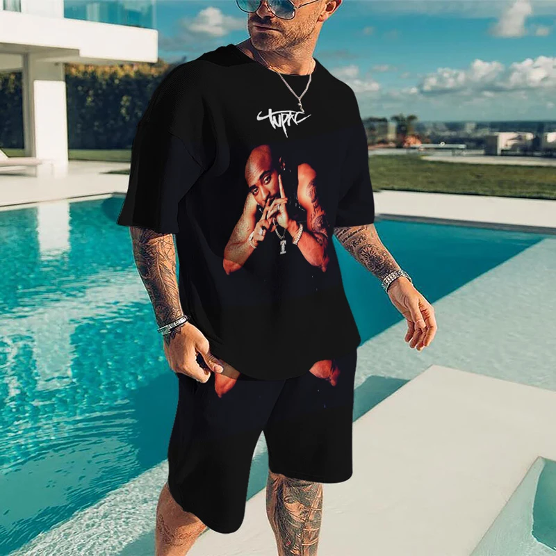 2Pac Singer 3D Print Summer Men's Set Hip Hop Men T-Shirt Shorts Suit Women Tracksuit Oversized Male 2 Piece Outfit Man Clothing 4