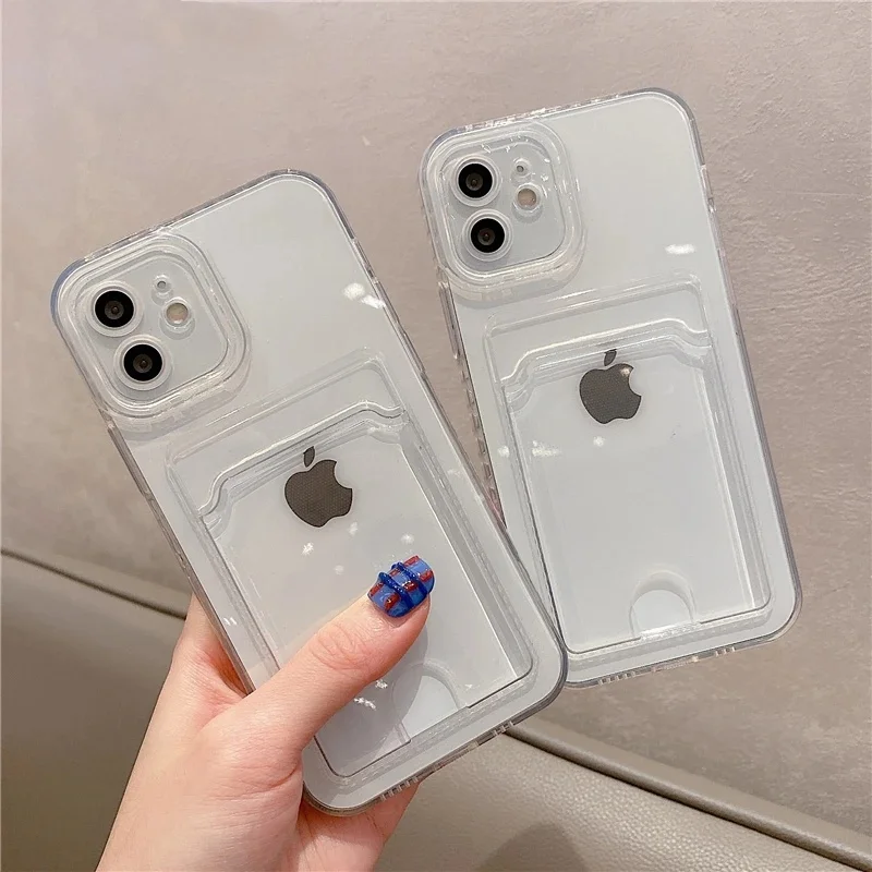 Transparent Card Slot Wallet TPU Soft Case - Shockproof Cool Storage Cover