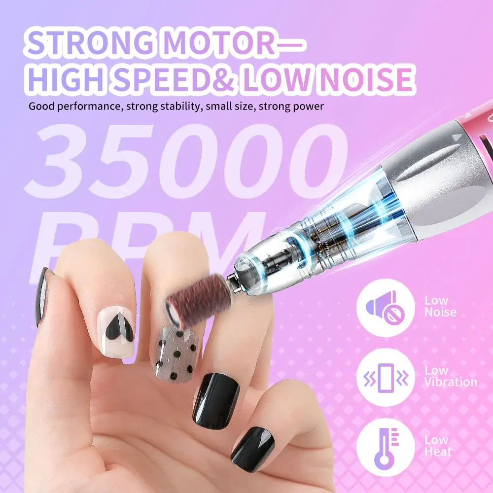 96W Rechargeable Nail LED UV Lamp And 35000RPM Nail Drill Machine with Diamonds Heart-Shaped Design for Manicure Polishing Dryer 3