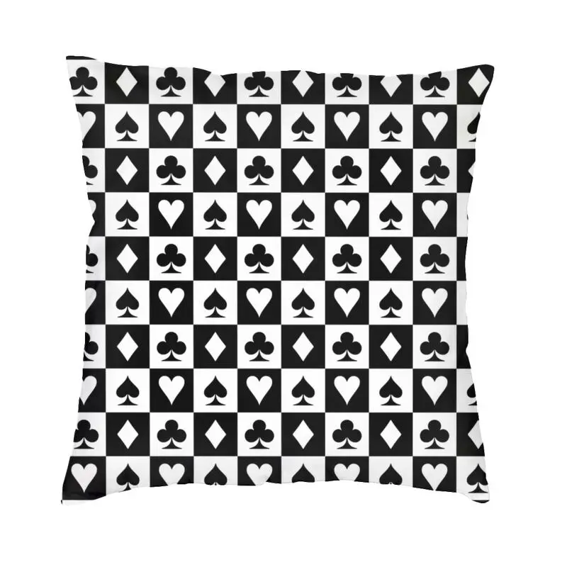 

Playing Card Suits Checkerboard Pattern Cushion Covers Checkered Throw Pillow Case for Sofa Car Pillowcase Living Room Decor