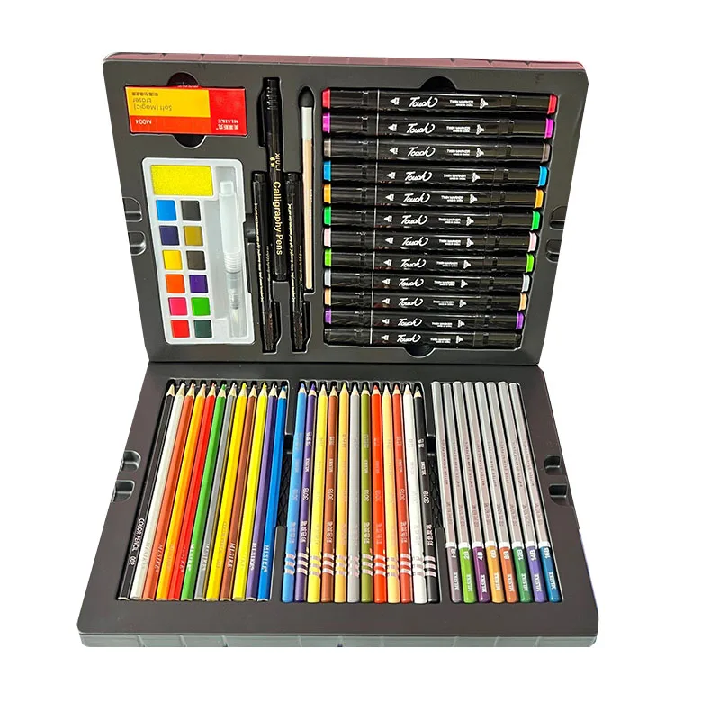 63PCS 브러쉬 세트 그림 그리기 용품 미술 유화 스틱 도구 수채화 펜 크레용 연필 그래피티 선물 상자