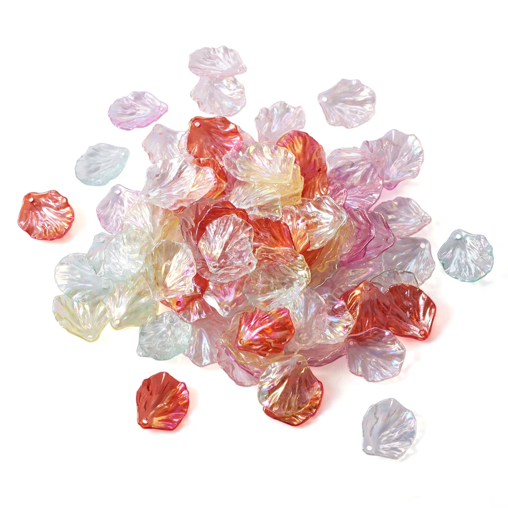 

120Pcs Transparent Acrylic Leaf Pendant Mixed AB Color Plated Charms Bead Cap Earring Bracelet DIY Jewelry Craft Making Supplies