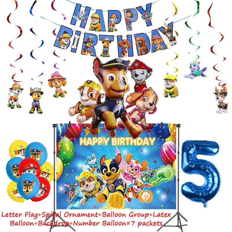 thumbnail image 1 of Decoración para fiesta de cumpleaños de perros de la Patrulla Canina, grupo decorativo, vajilla desechable, globos combinados para suministros de fiesta para niños, 1 of 5