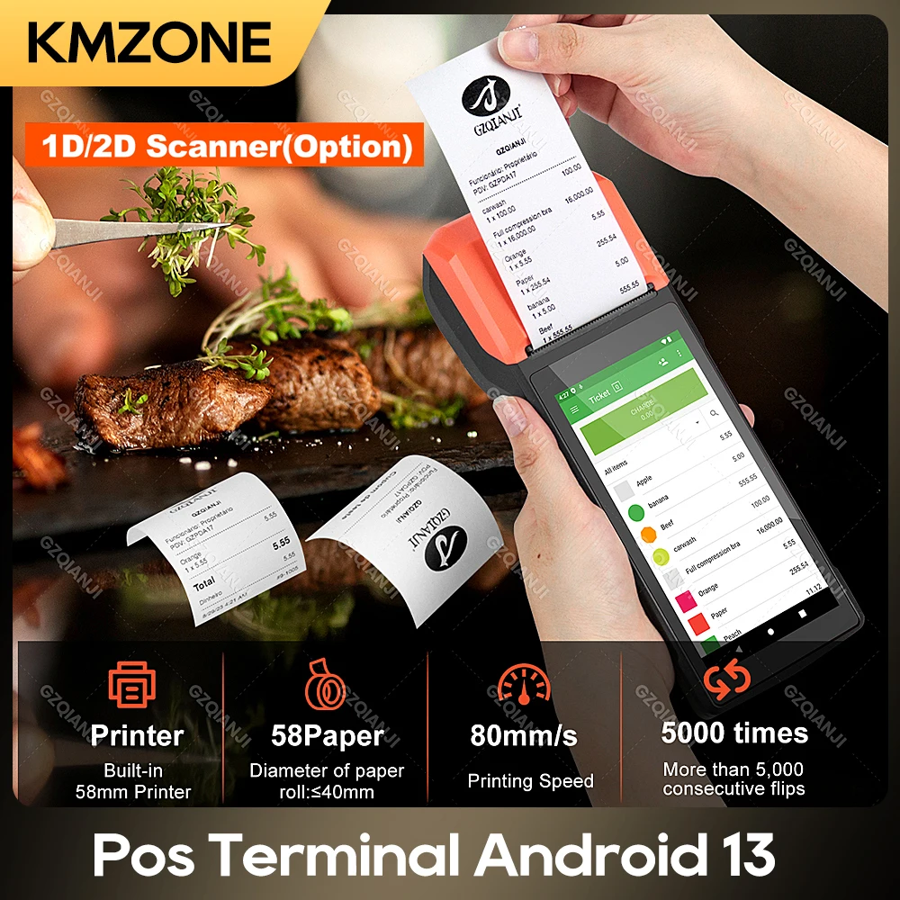 4G Android 13 Pos Stampante Terminale Palmare 1D 2D Scanner 58Mm Stampante Termica Per Ricevute Nfc Wifi Bluetooth Camera All-In-One