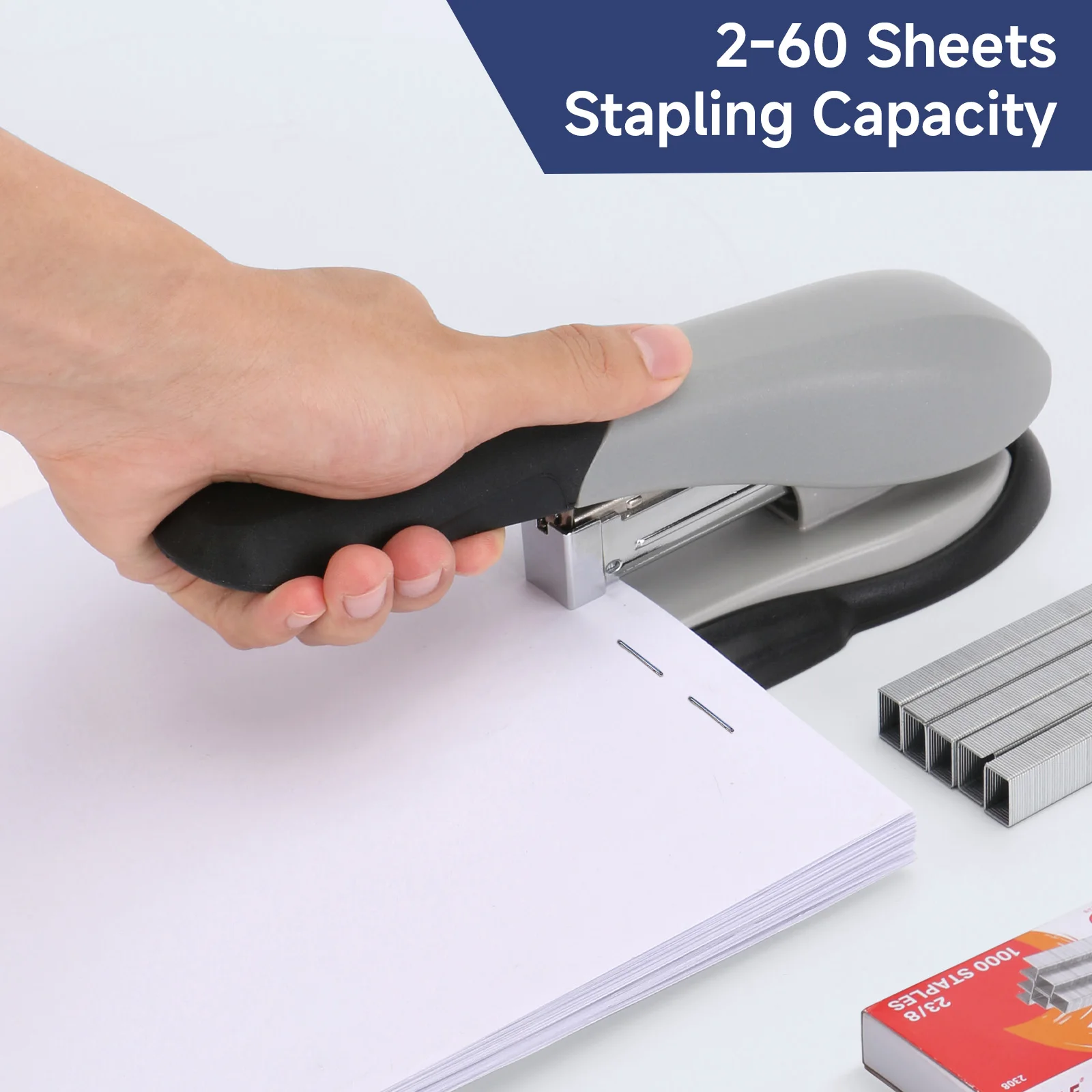 이글 헤비듀티 롱 레버 스테이플러, 50% 저력화, 60매 용량, 내장형 200개 스테이플 보관함, 23/8 및 23/10 스테이플용