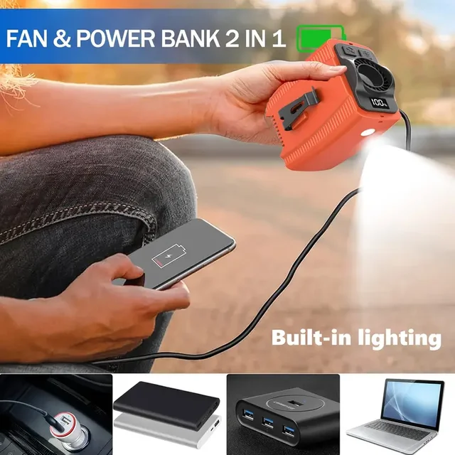 Portable Waist Fan with Power Bank Function LED Light  & 10000mAh Battery Suitable for Outdoor Activities Camping Fishing Hiking 6