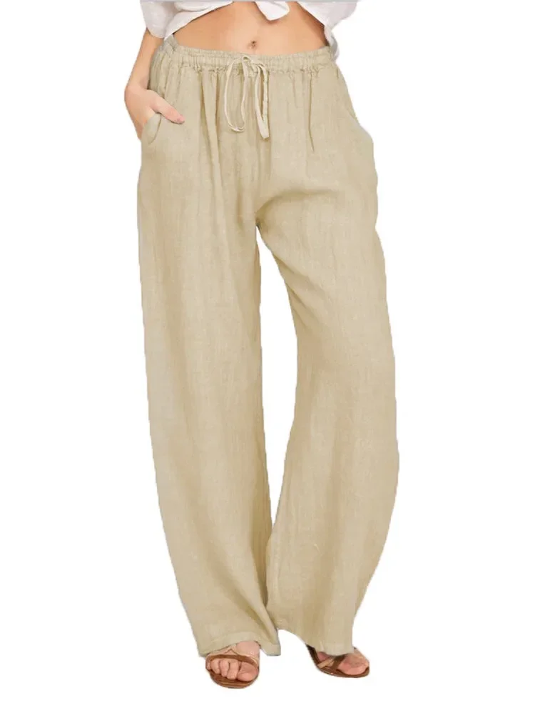 Women's Cotton Hemp Casual Pants, Large Loose Pants, Summer and Autumn Wear in Europe, America and Europe, New