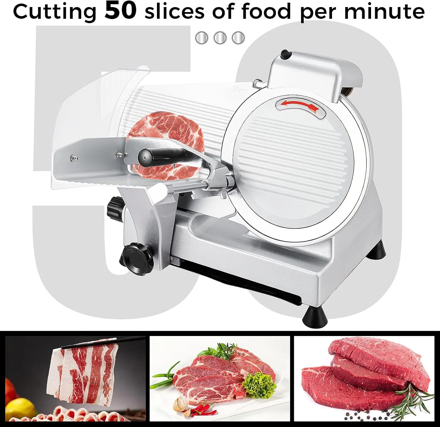 Commercial Meat Slicer - 240W Frozen Meat Cheese Deli Slicer with 10" Stainless Steel Removable Blade, Semi-Auto Meat Slicer 3