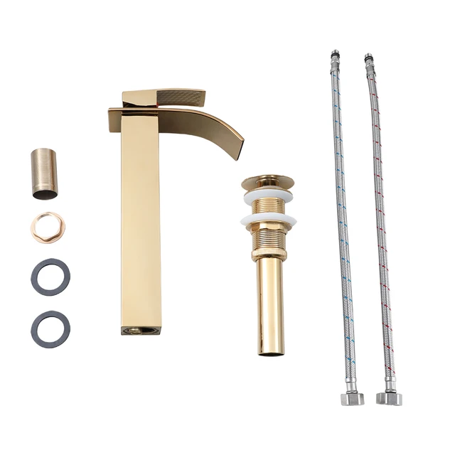 Torayvino เซรามิคสีขาวรอบห้องน้ําอ่างล้างจานทองเหลืองก๊อกน้ําอ่างล้างหน้า Bath รวมเรือ Vanity W/Pop-up Combo Kit 6