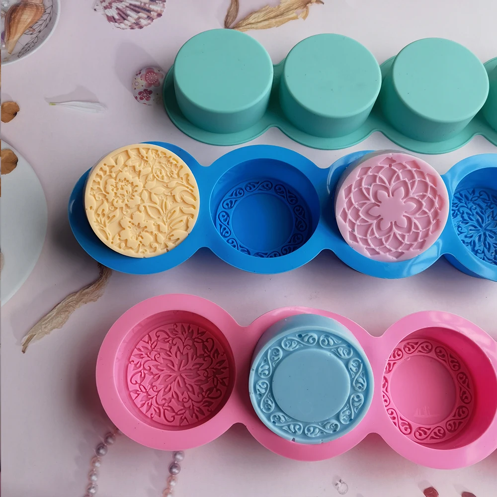 Silicone Mold 3D Handmade Silicone Soap Mold 4 Types Flower Soap Making Mould DIY Circular Shape Soaps Craft Tools Round Mooncake Mold
