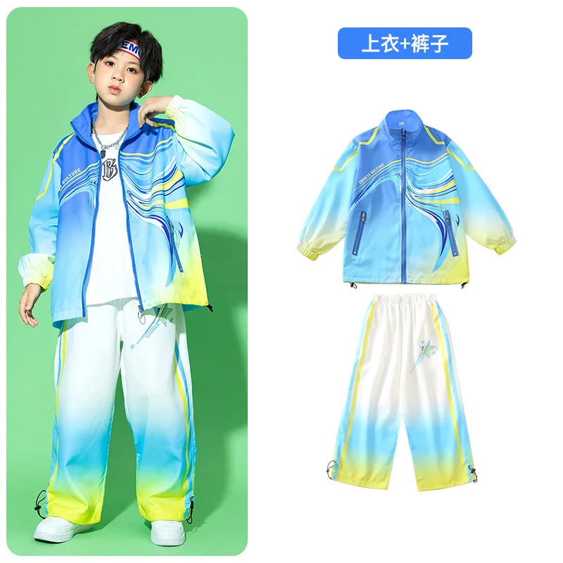 Teenage Kids Hip Hop Clothing Gradient Jacket Coat Tops Joggers Pants Street Dance for Girl Boy Jazz Dance Costume Sport Clothes