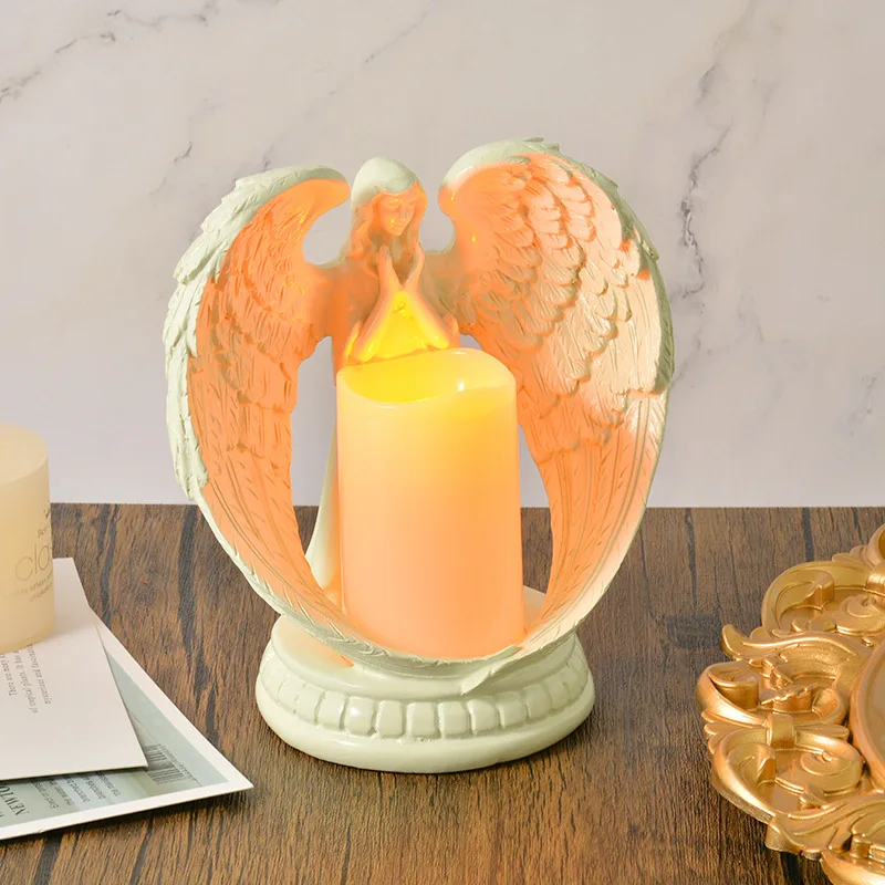 

Creative European Angel Candlestick Home Living Room Desktop Ornaments Decoration Electronic Candle Resin Crafts