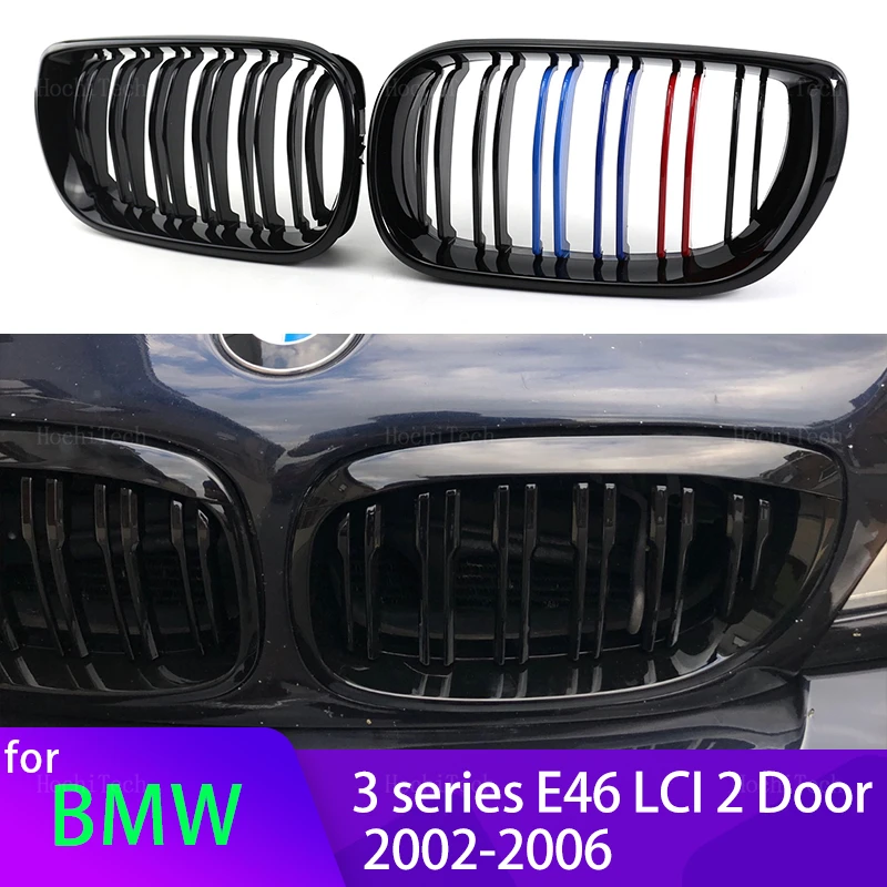 

2Pcs Car Style Glossy Black Front Kidney Double Slat Grill Grille for E46 Coupe Cabrio 325Ci 330Ci LCI 2 Doors 03-06 Accessories