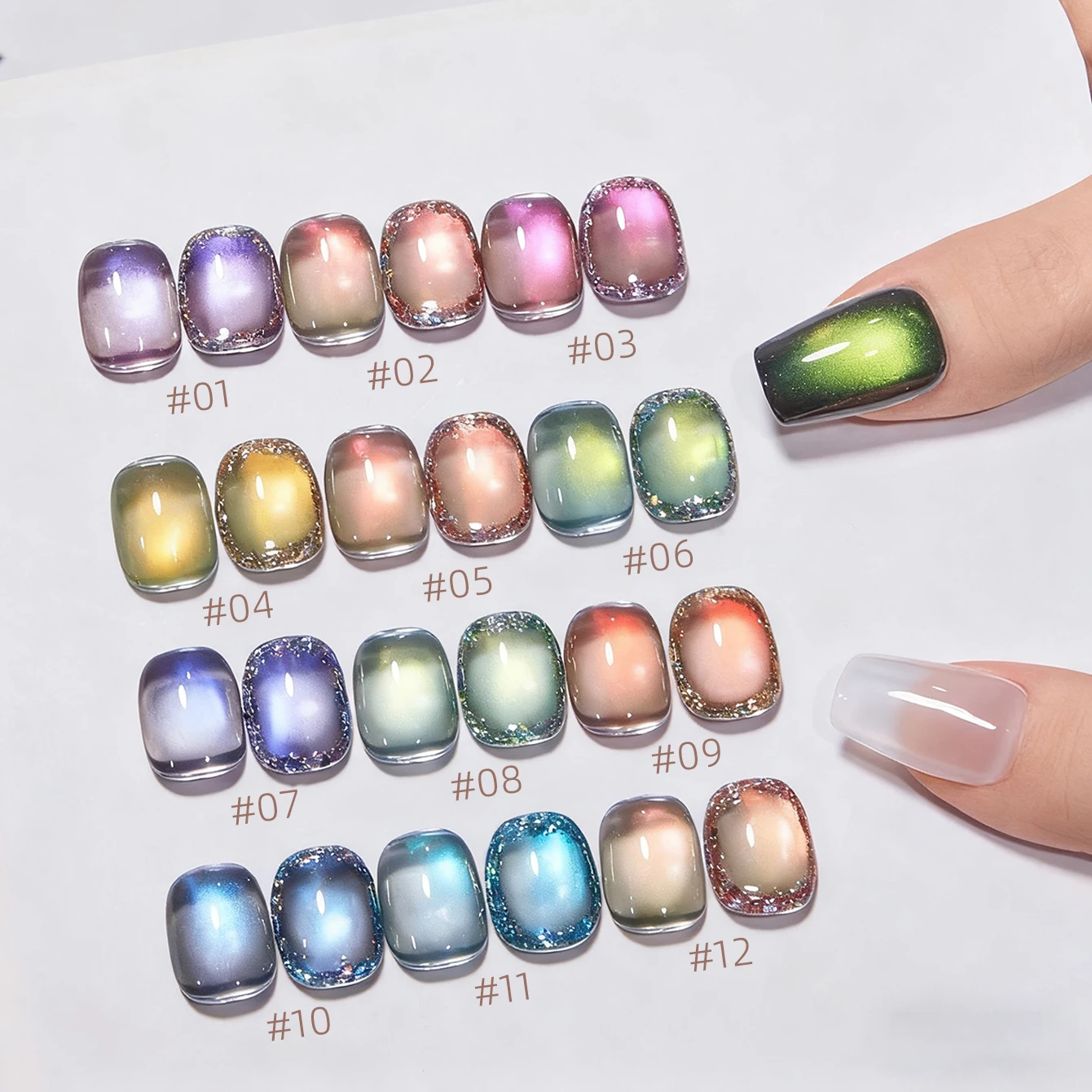 12ML Strobe Green Cat Eye Magnetic Gel Polish - Summer Nail Collection