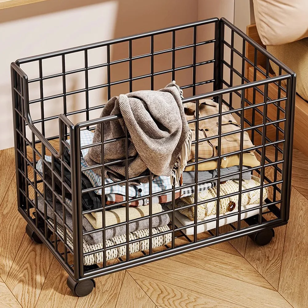 Laundry Basket Hamper with Wheels Rolling Cart Mobile Fruit Vegetable Basket Stand for Living Room Bathroom Closet Or Bedroom