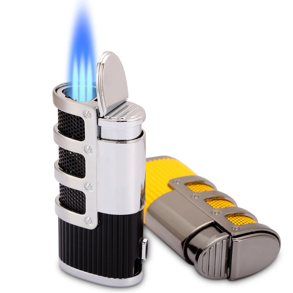 Puro Cigar Lighter Butane 3 Torch Jet Flame Lighter W/ Cigars Cutter Punch Accessories Windproof Cohiba Charuto Lighter Gift Box