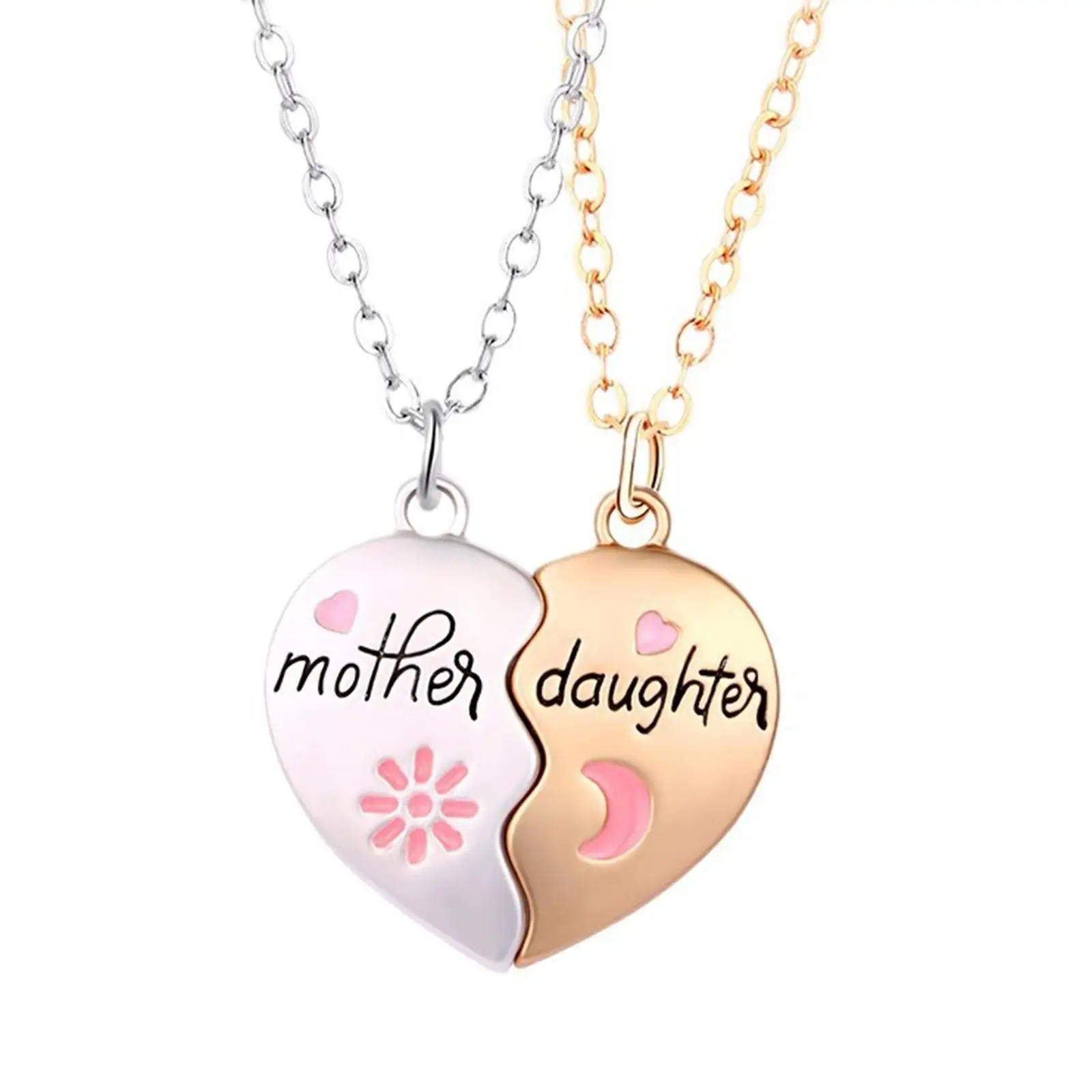 2x Mother Daughter Heart Necklace Lovely for Holiday Anniversary Graduation Ceremonies Valentine`s Day Celebrations Birthday