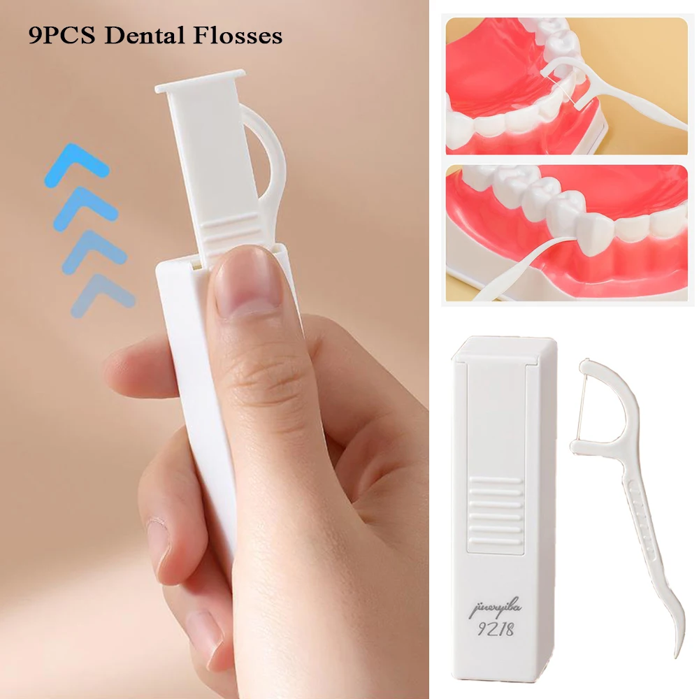 

1PC Dental Floss Box With 9PCS Dental Flosses Portable Automatic Dental Floss Box Toothpicks Interdental Brush Wire Flexible