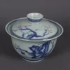 Blue And White Underglaze Red Lucky Cat Patterned Cover Bowl Chinese Style Retro Home Decoration Ornaments 3