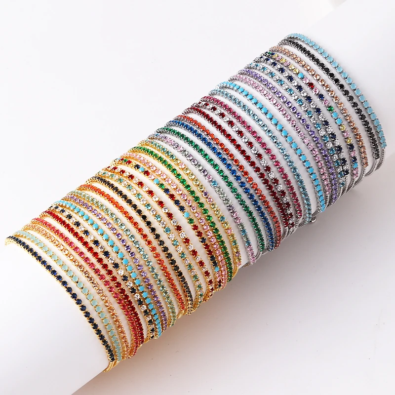 Adjustable Crystal Tennis Bracelets for Women Men Colorful Zircon Folding Buckle Chain Bangle Hand Party Sexy Fashion Jewelry