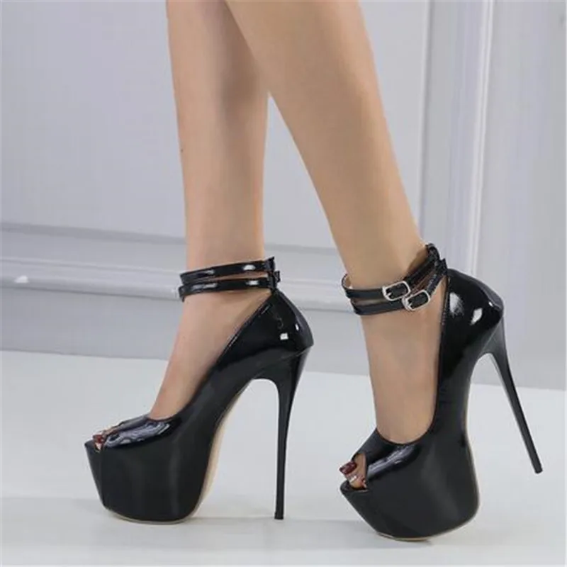 Liyke Fashion Design Double Buckle Strap Platform Sandals Women Pumps Sexy Peep Toe 16.5CM Super High Heels Stripper Shoes White