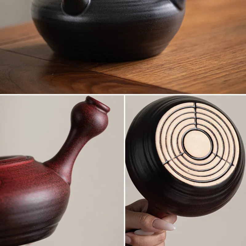 550ML Handamde Threaded Side Handle Pot Chinese Ceramic Health Teapot Kettle Single Pot For Brewing Tea Stove Kung Fu Tea Set