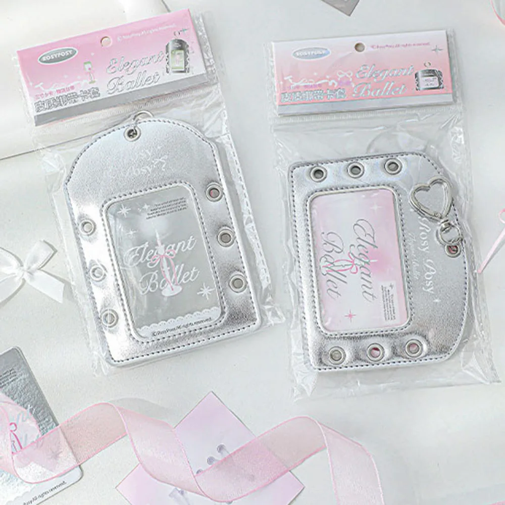 Ballet Style Silver Leather Picture Frames Lovely Kpop Photocard Holder with Pink Ribbon Picture Frame Balletcore for Gir 6