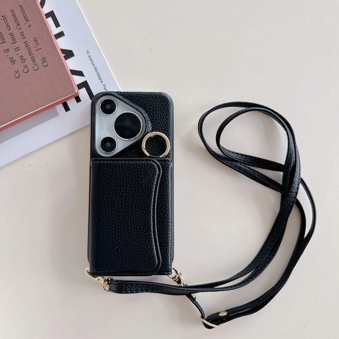 Fashion Leather Skin Protective Case with Card Texture and Lanyard