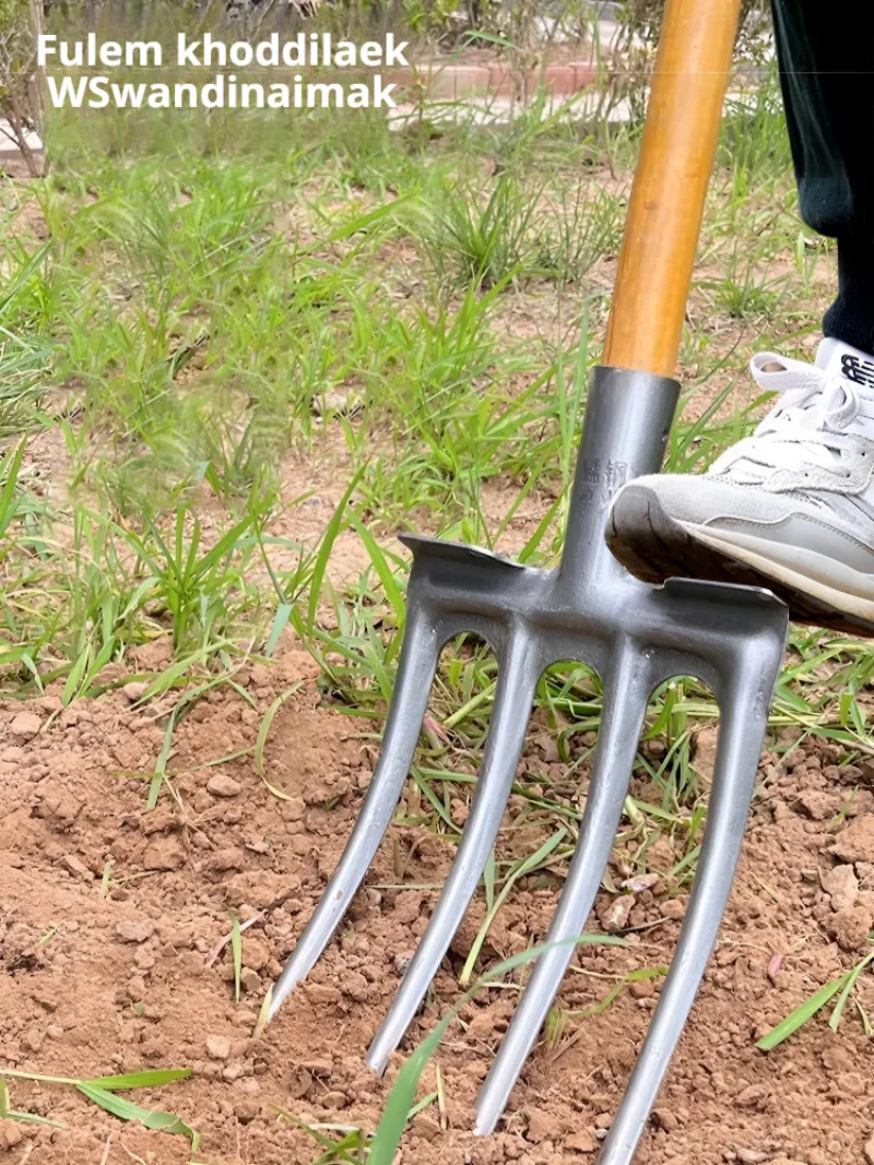 Agricultural tilling fourtooth steel farm equipment tilling soil digging and loosening wooden posts 4