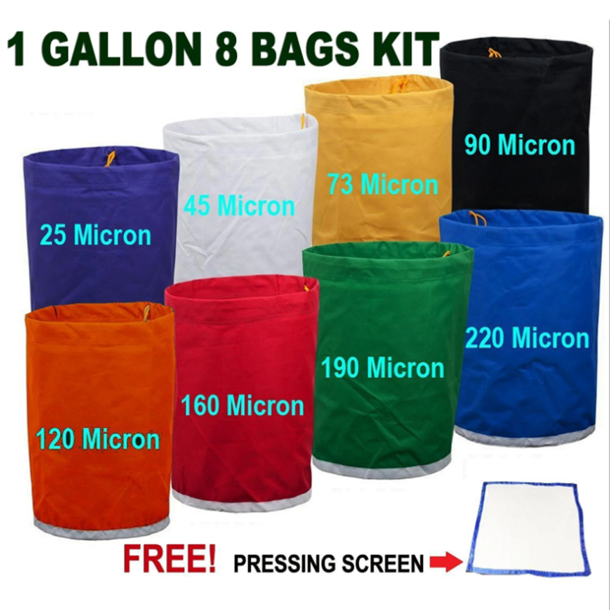 iPower Bubble Bag 5-Gallon 8-Bag Herbal Hash Filter Ice Essence Extraction  Kit with Free Storage Pouch & 25 Micron Pressing Screen, 8 Colors Kit