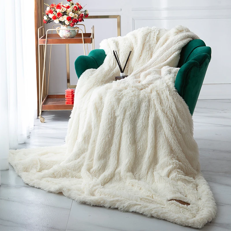 

Double side Fluffy Blanket plush Bedspread on the bed Stitch bed plaid sofa cover summer blankets and throws for Home decor