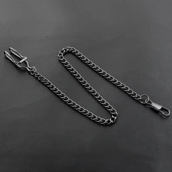 Gold Mechanical Pocket Watch Necklace Chain - 37.5cm Stainless Steel, Vintage Design (Black)