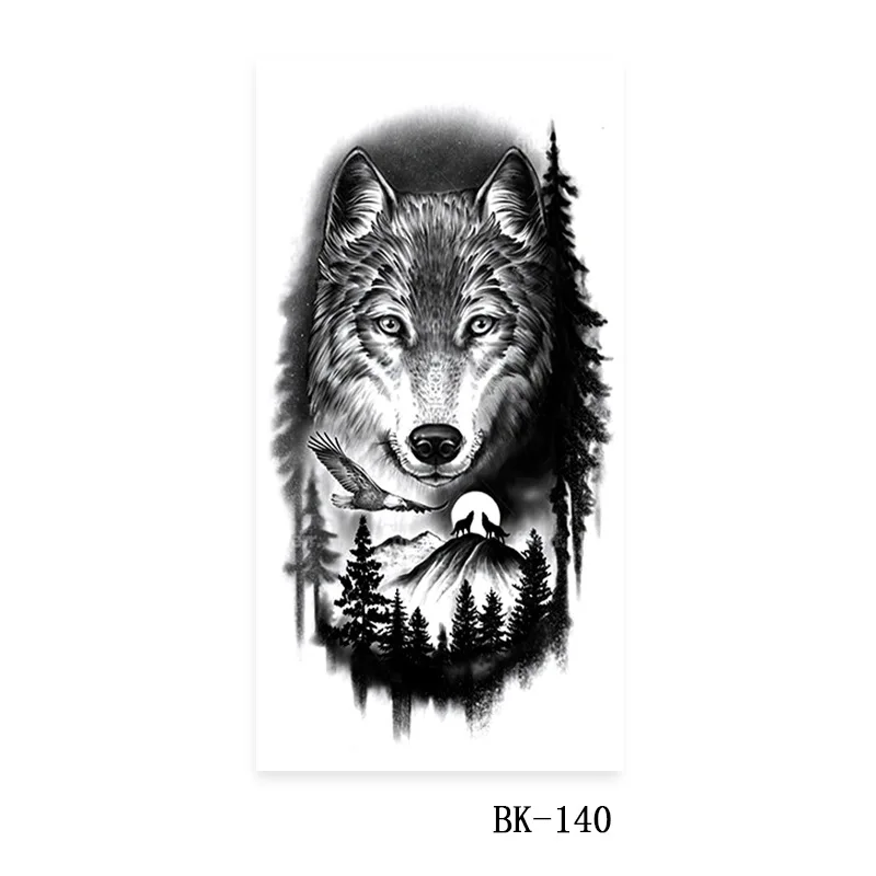 Waterproof Disposable Tattoo Sticker Wolf Head Totem Arabic Text