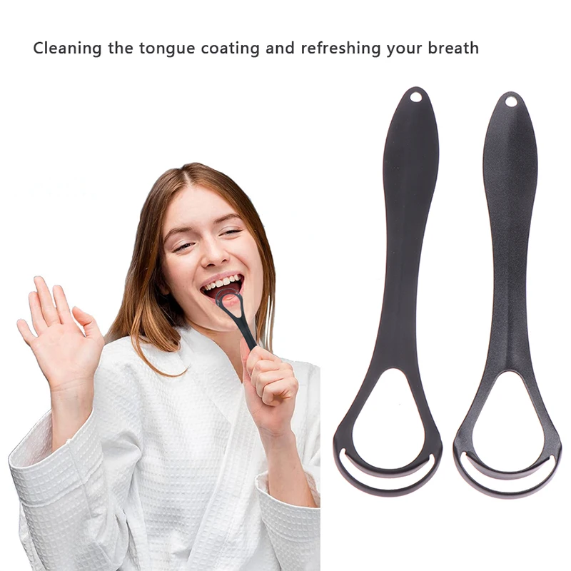 1PC Portable Double Layer Tongue Scraper Reusable Stainless Steel Oral Mouth Brush Case Non-slip Handle Tongue Scraper