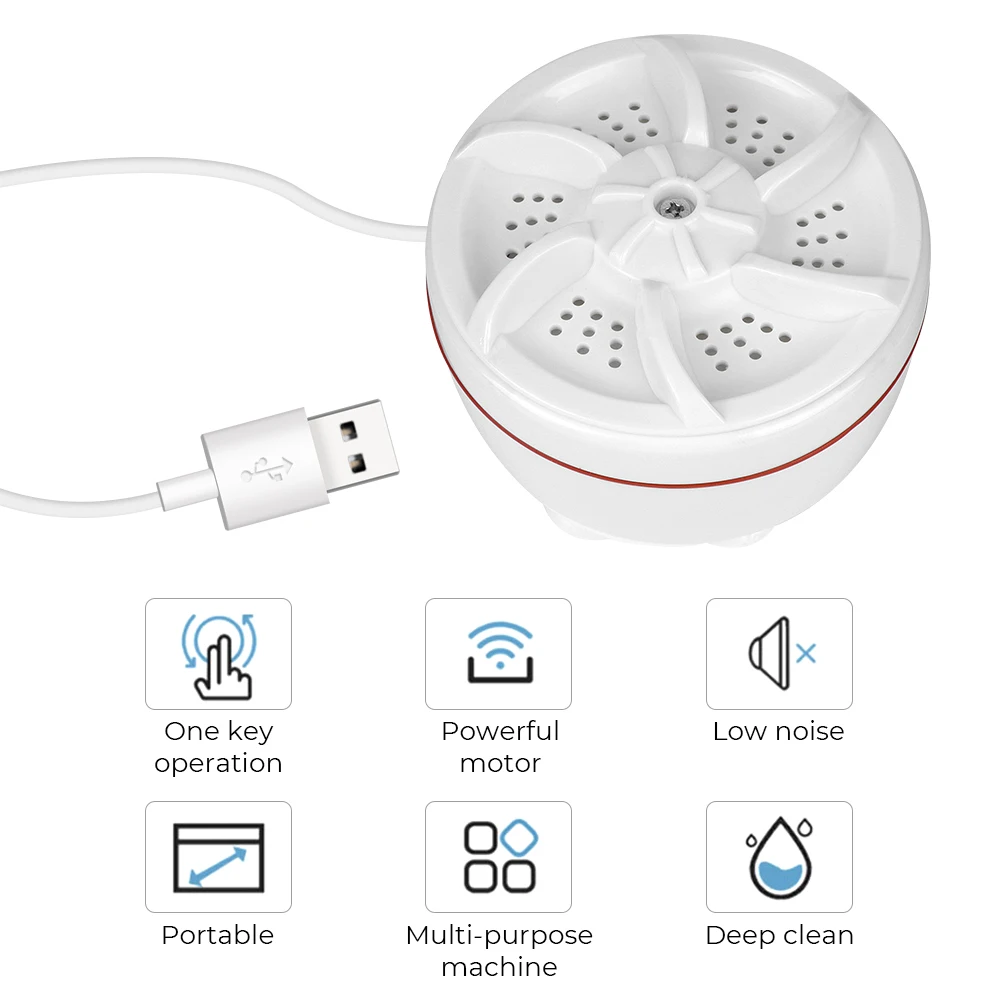 Washing Machine Portable for Travel Home Business Trip USB Wash Dishes Rotating Turbine Multifunction Mini Ultrasonic Washer Duster Cloth
